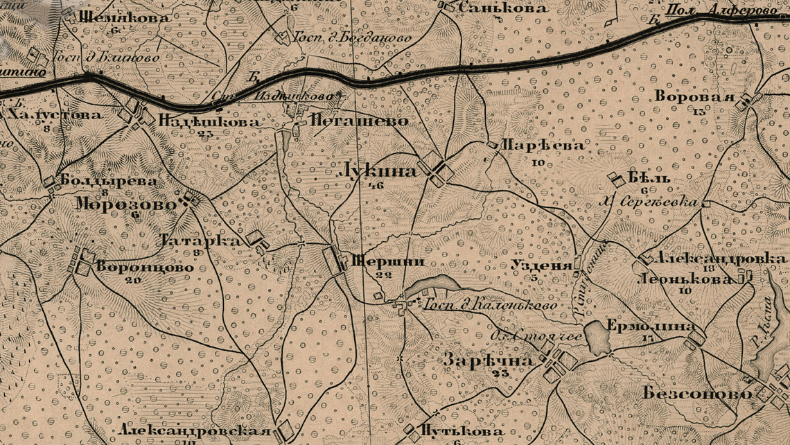 Морозово на карте 1874 года